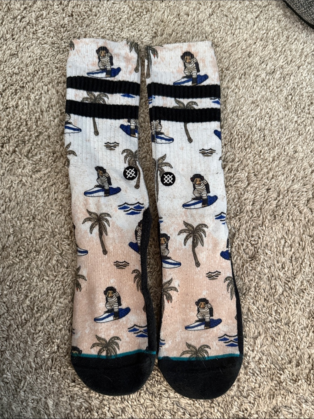 Stance Beige White Blue Palm Tree Surfer Crew Socks
